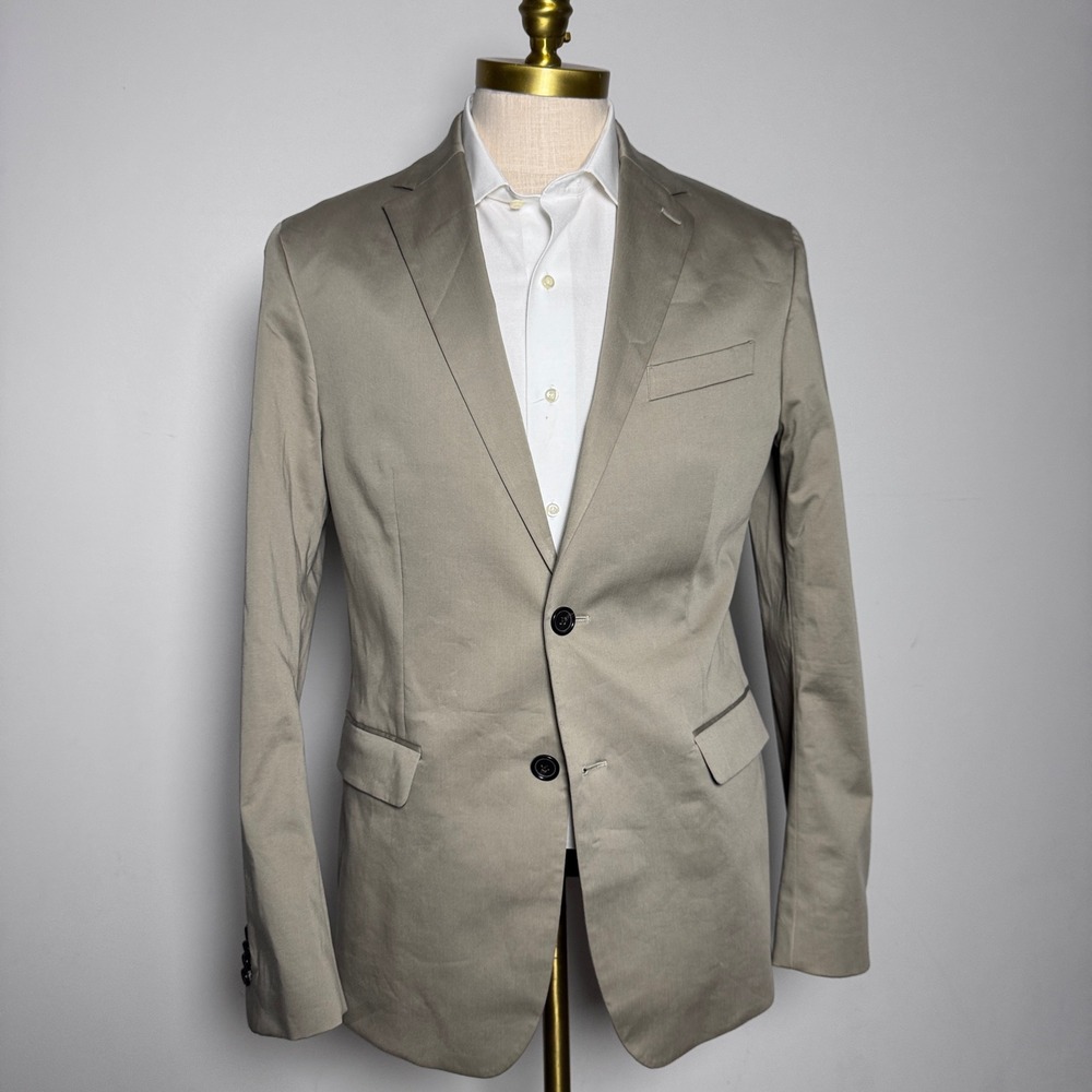 Banana Republic Blazer Mens 40L Khaki Tan Solid Manteco Cotton Stretch Standard
